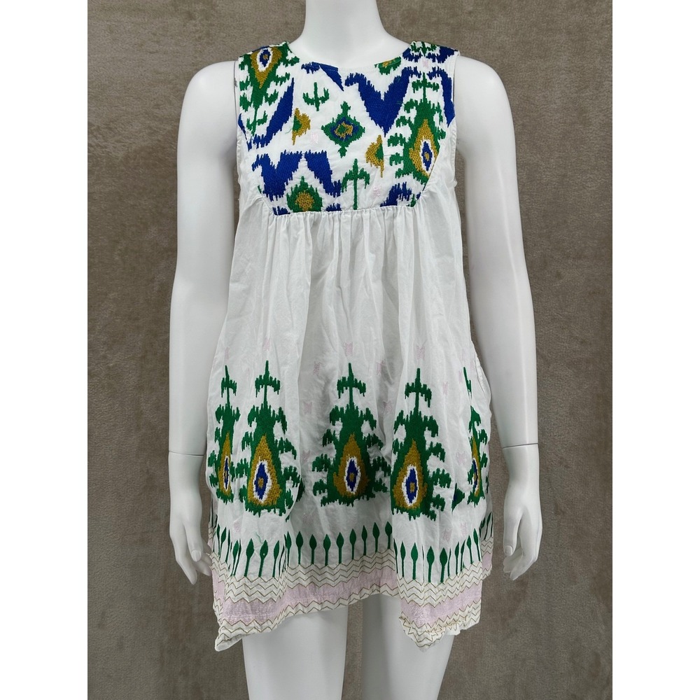 Anthropologie Dress‎ Womens Small Petite Vivienne Tunic White Embroidered Boho